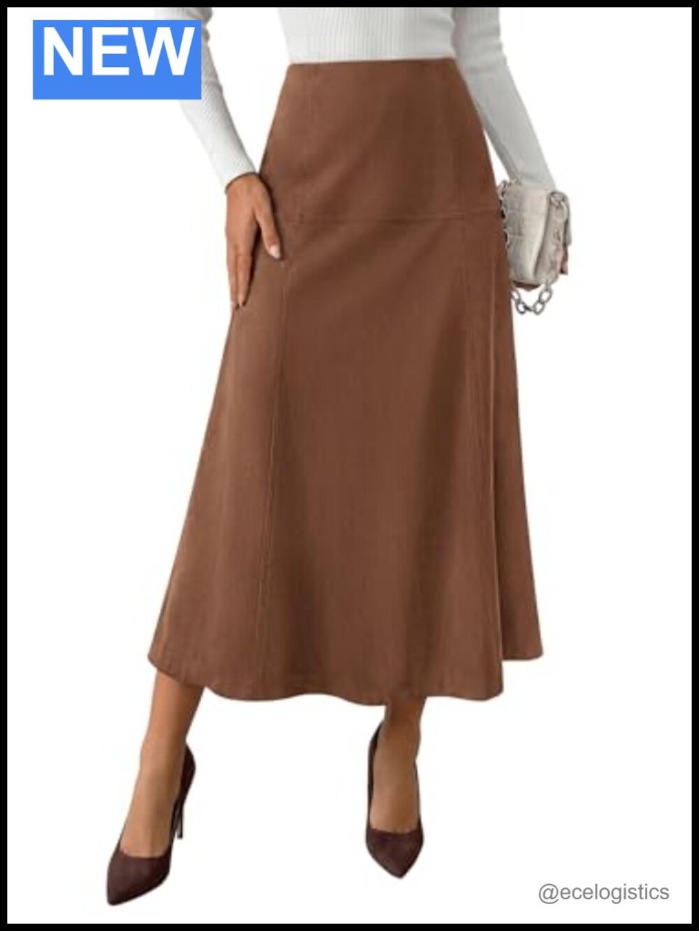 Womens High Waist Faux Suede A Line Midi Skirt Pull On Office Fall